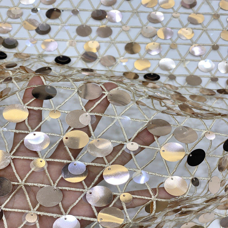Grid 9/12/18 mm Sequin Embroidered Guipure Lace Fabric — fabric photo 5
