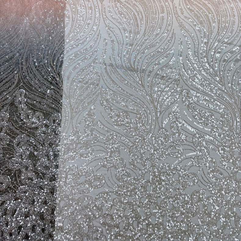 Heavy Gradient Sequin & Bugle-Bead Embroidered Lace Fabric