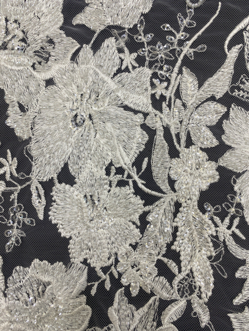 White-Core Bead & 4mm Sequin Bridal Fabric — fabric photo 3