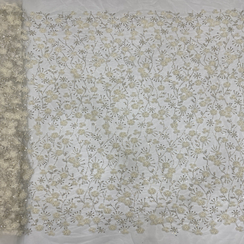 Botanical Sequin Embroidered Bridal Fabric – Design 52831 — fabric photo 5