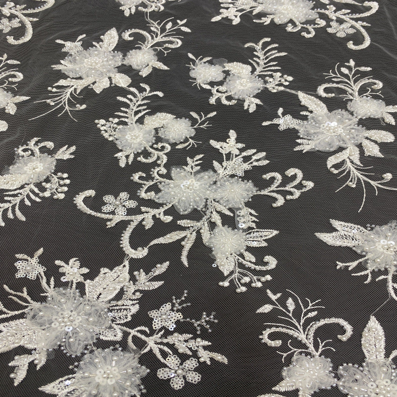 Botanical Sequin & Bugle-Bead Embroidered Bridal Fabric – Design 09887 — fabric photo 2