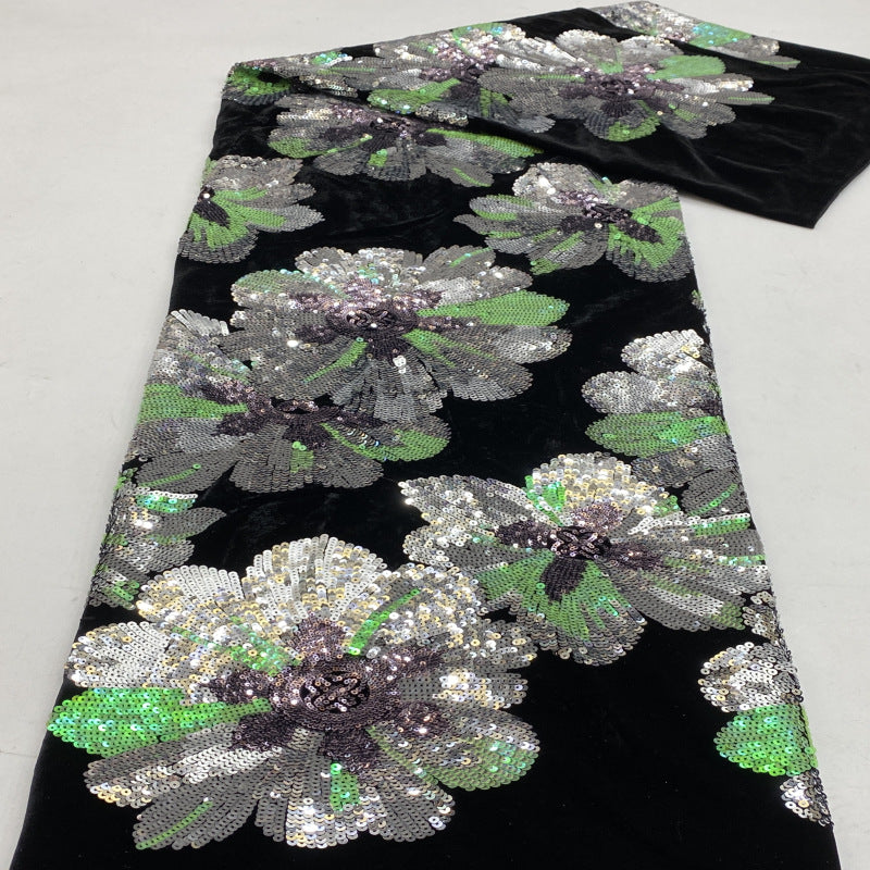 Velvet Large Floral Colorful Sequin Fabric