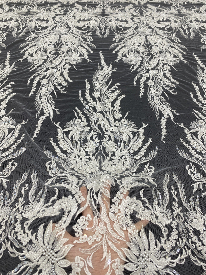 Symmetrical Floral Bead & Sequin Fabric — fabric photo 2