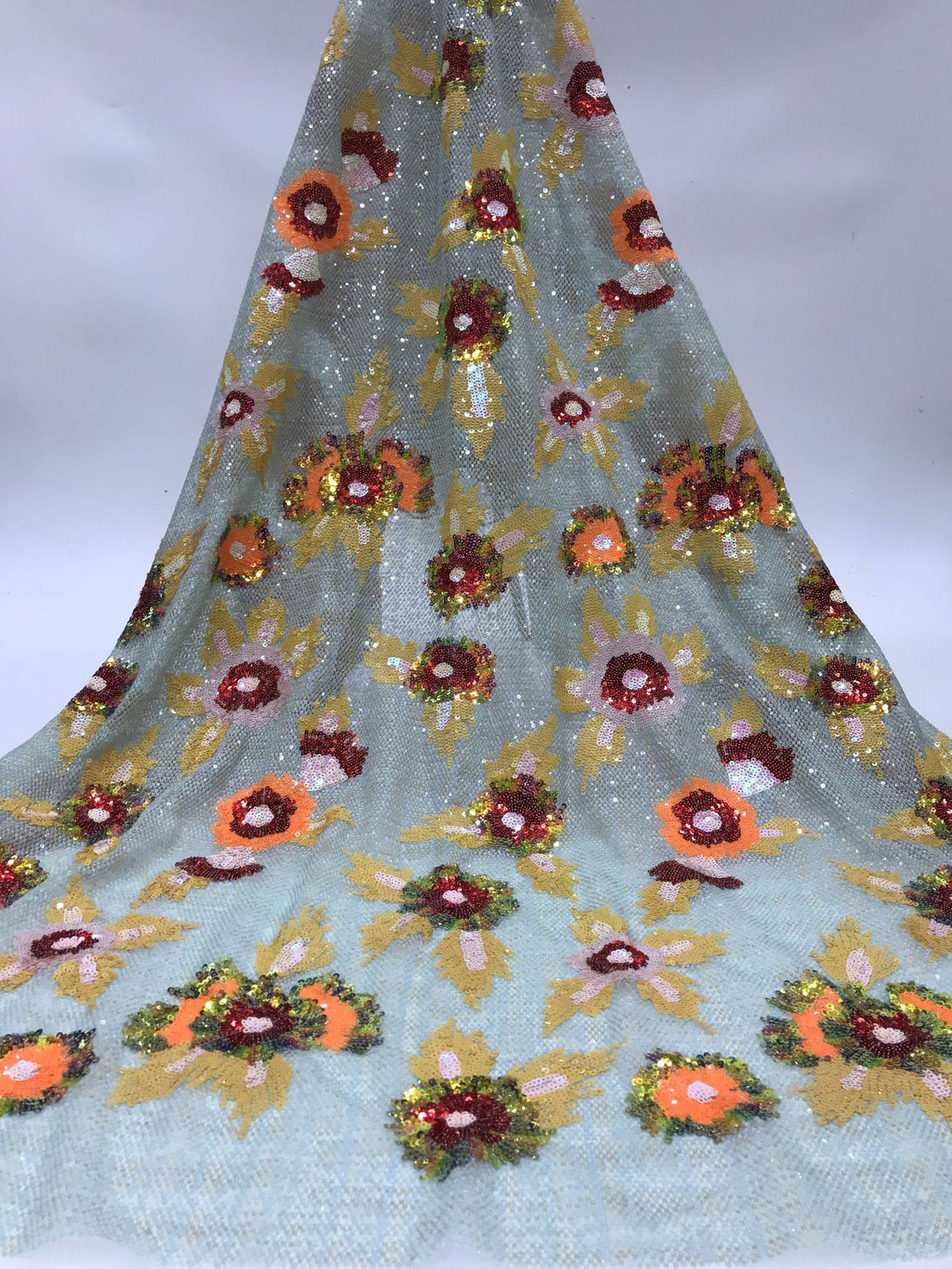 Multicolor 2/3/4 mm Sequin Embroidered Mesh Fabric