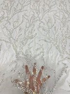Silver Bead Crystal Sequin Embroidered Bridal Fabric — fabric photo 4