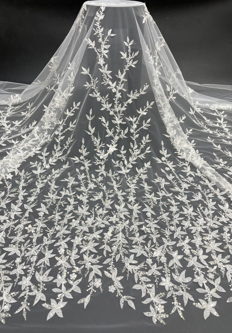 Floral Laser-Cut Bead & Sequin Bridal Fabric — fabric photo 6