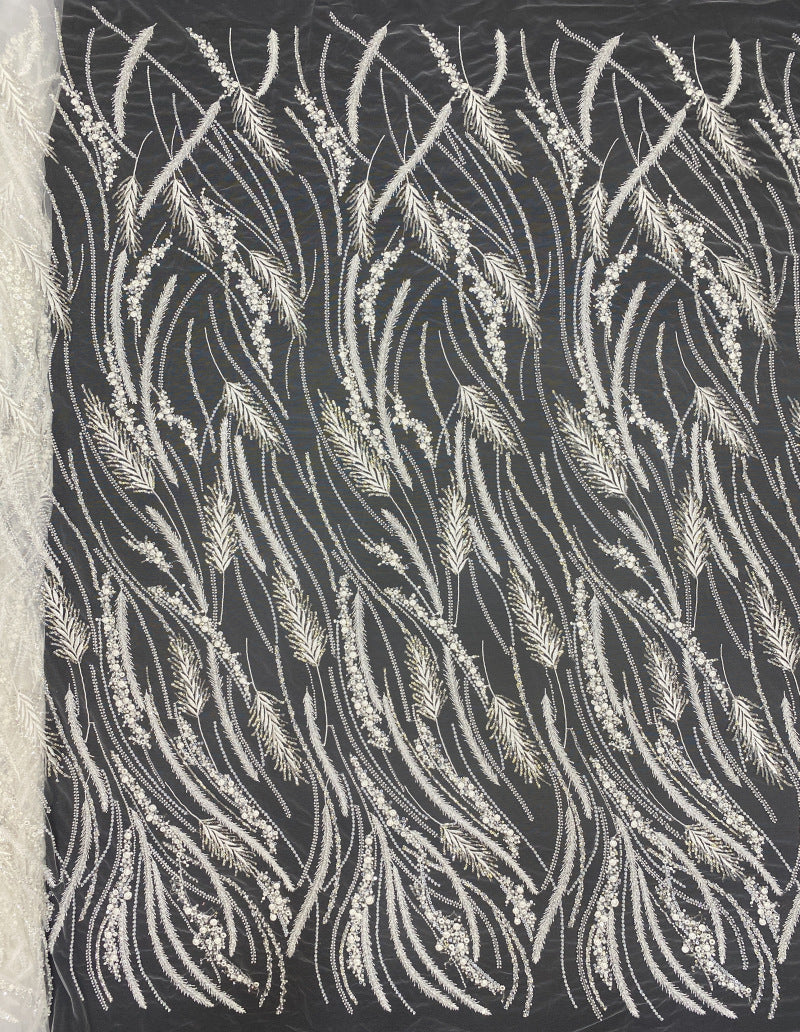 Feather-Style Foam Bead & Sequin Embroidery Fabric — fabric photo 6