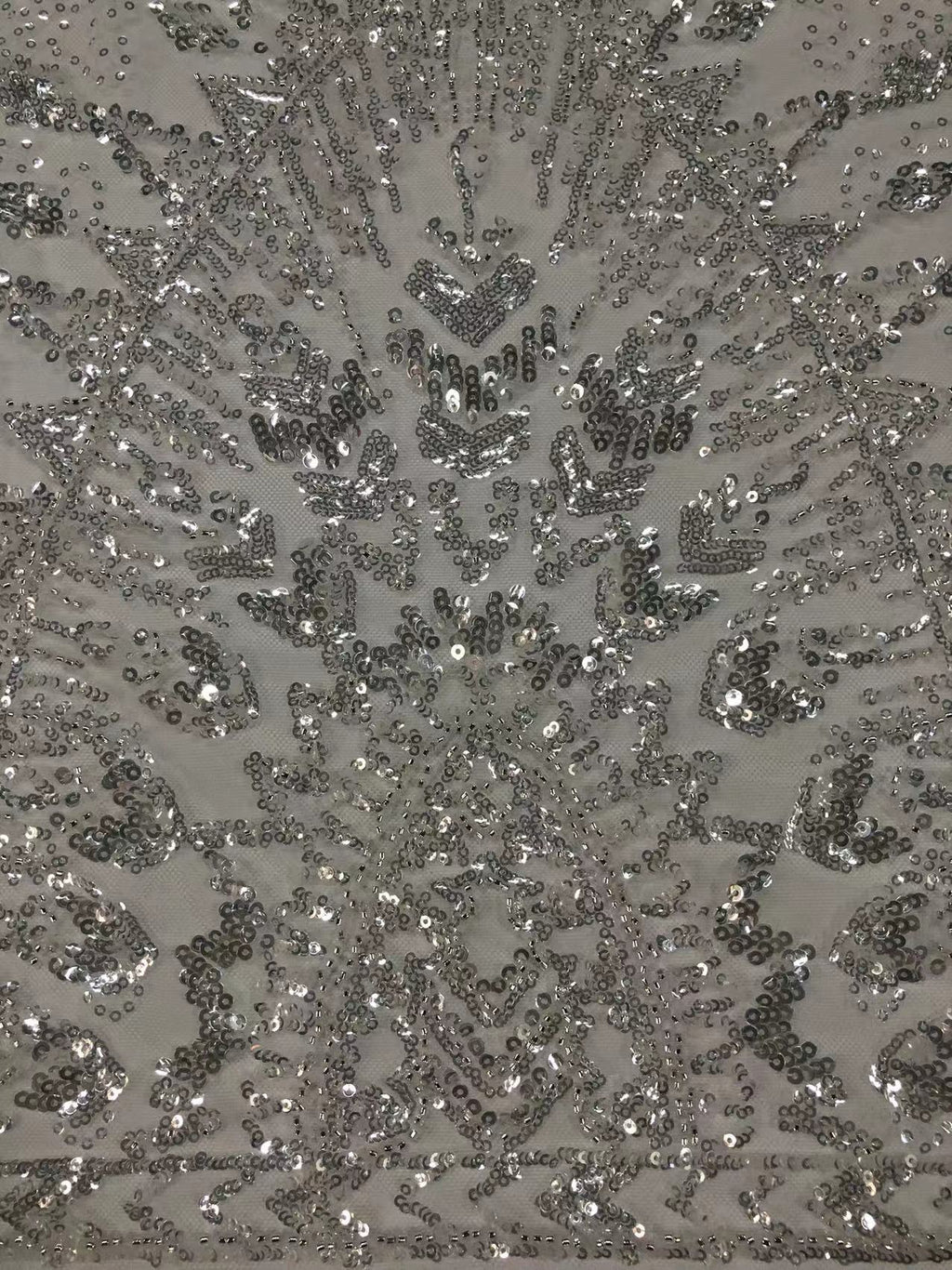 Vintage Silver Bead & 3/4 mm Crystal Sequin Fabric — fabric photo 4