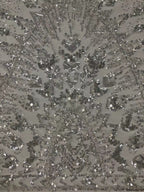 Vintage Silver Bead & 3/4 mm Crystal Sequin Fabric — fabric photo 4