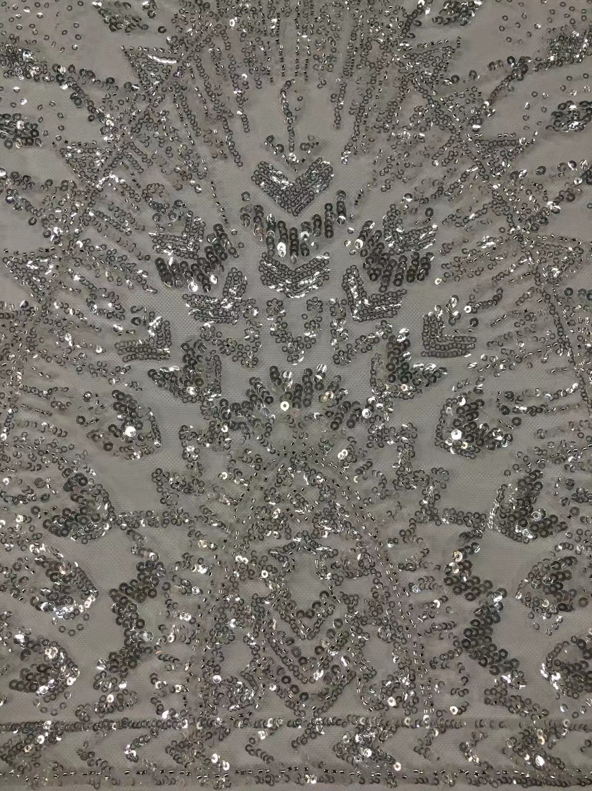 Vintage Silver Bead & 3/4 mm Crystal Sequin Fabric — fabric photo 4
