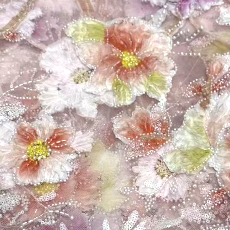 3D Laser Floral Applique Sequin Embroidered Mesh – Per Yard — fabric photo 2