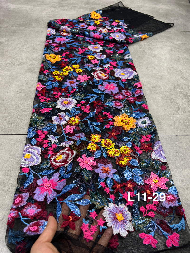 Multicolor Flat Embroidery & Sequin Fabric — fabric photo 3