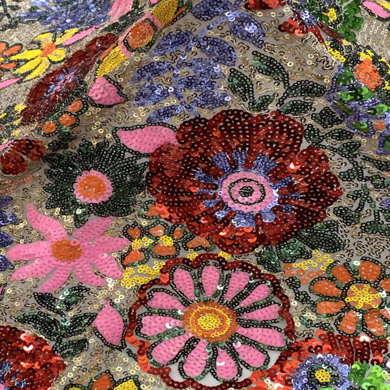 Stretch Mesh with Multicolor Sequin Embroidery — fabric photo 2