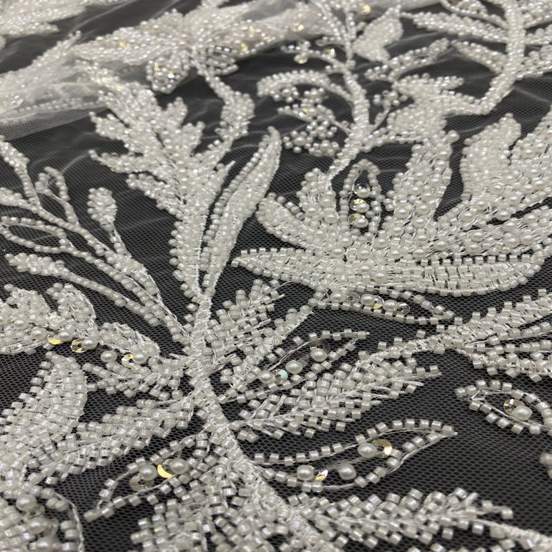 Botanical Sequin & Bubble-Bead Embroidered Bridal Fabric — fabric photo 3
