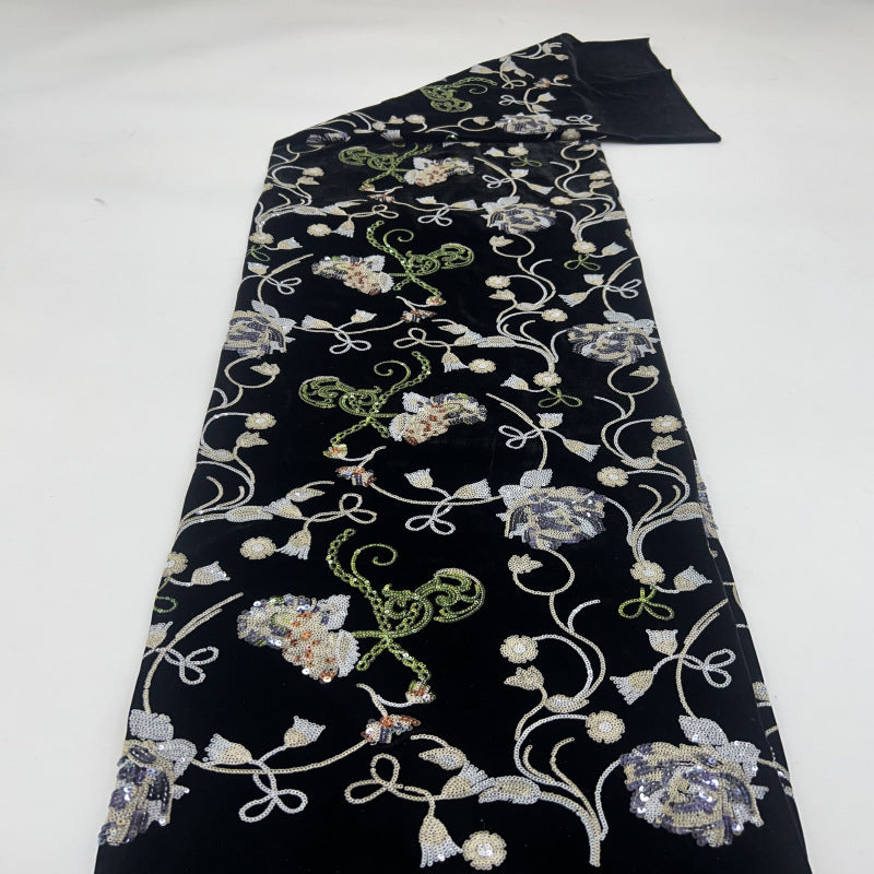 Multicolor 3/5 mm Sequin Embroidered Velvet-Base Fabric