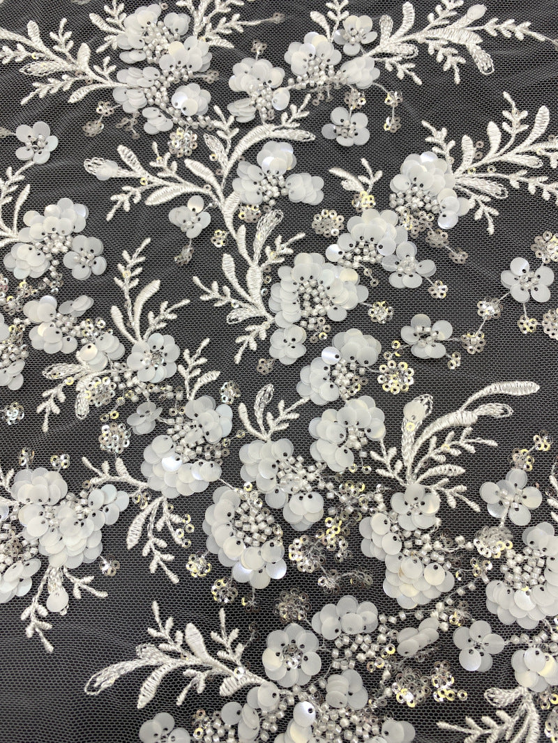 3D White-Core Bead and Sequin Embroidered Fabric — fabric photo 3