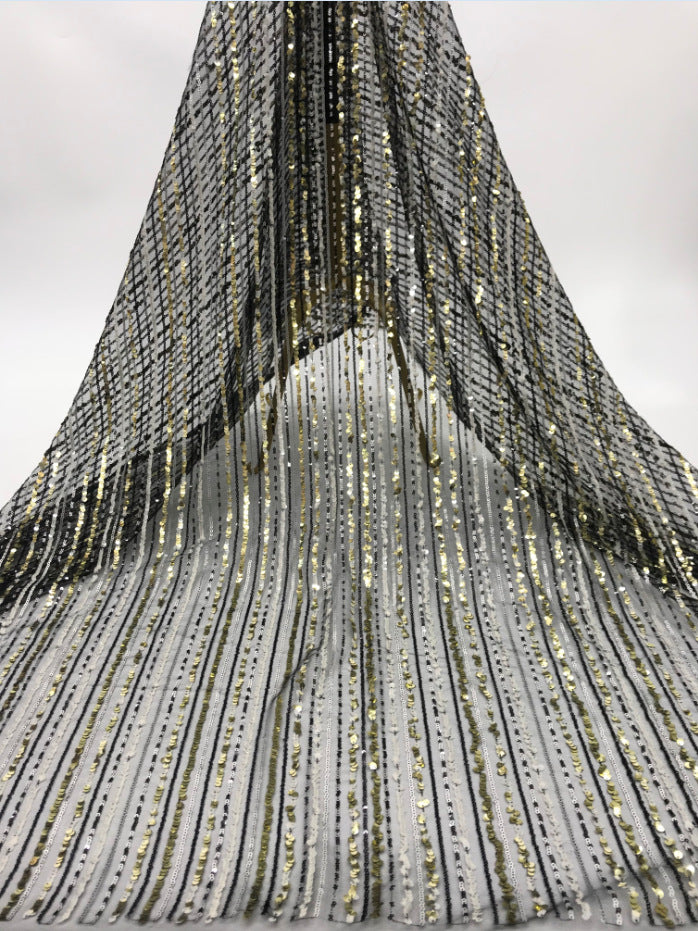 Multicolor Vertical Stripe Sequin Embroidery Fabric — fabric photo 6