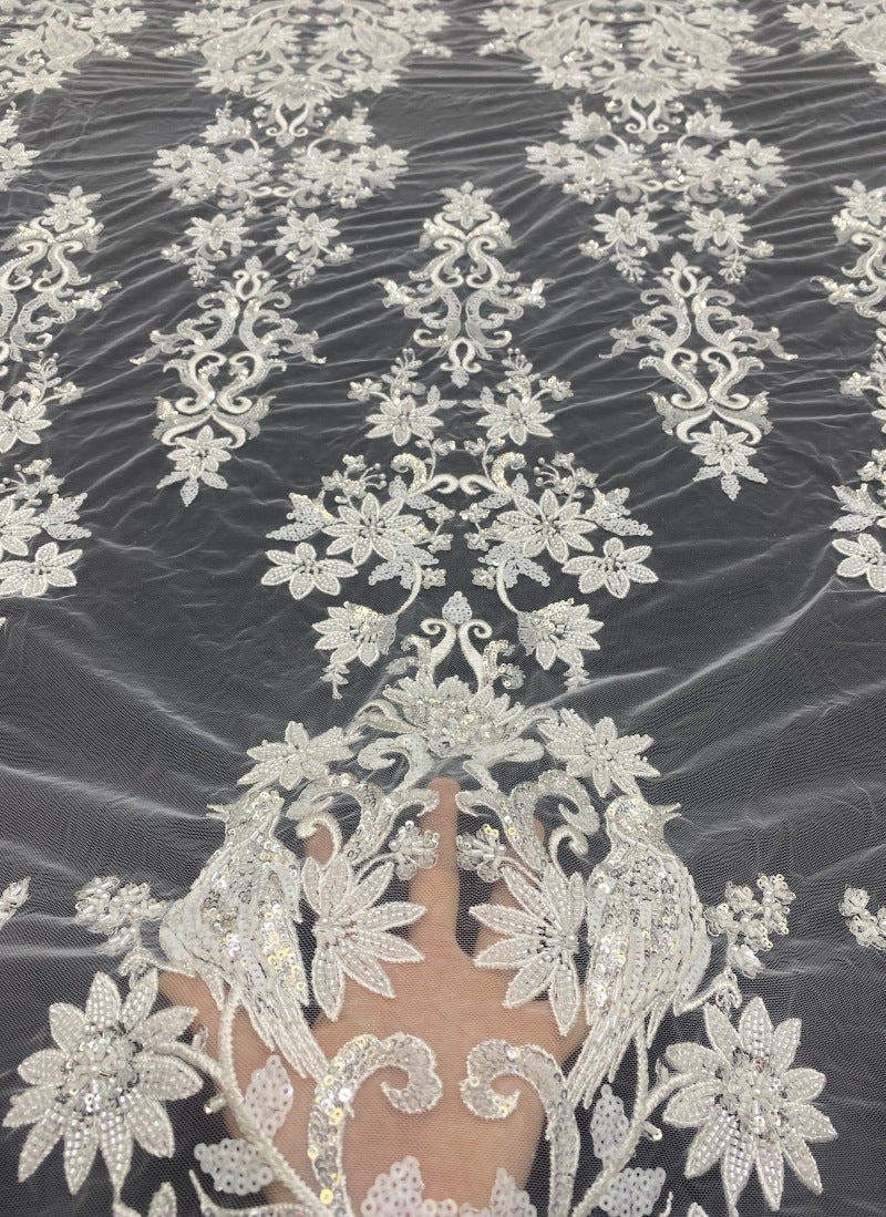 Symmetrical Bugle and Foam Bead Sequin Fabric — fabric photo 2