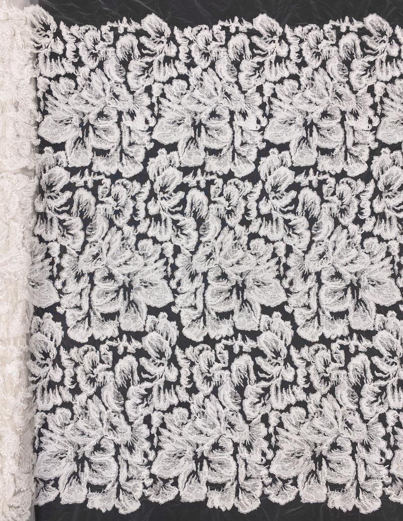 White Double Thread Bead Sequin Bridal Fabric — fabric photo 6
