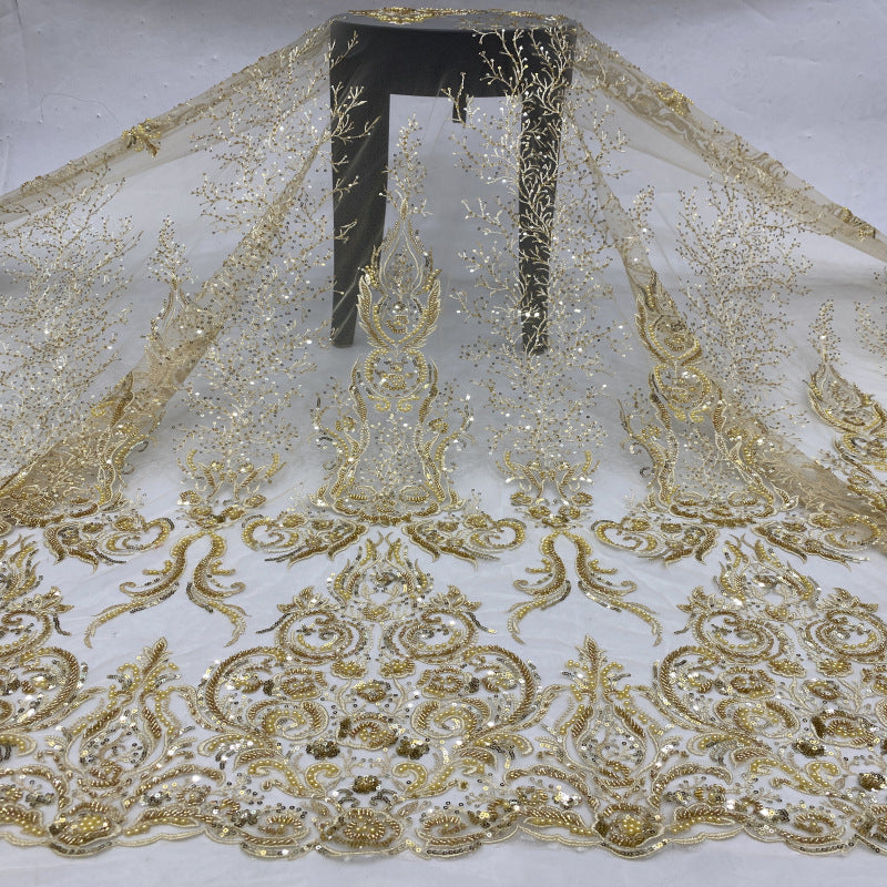 3/4 mm Sequin & Bubble-Bead Embroidered Bridal Fabric – Design 47615 — fabric photo 5
