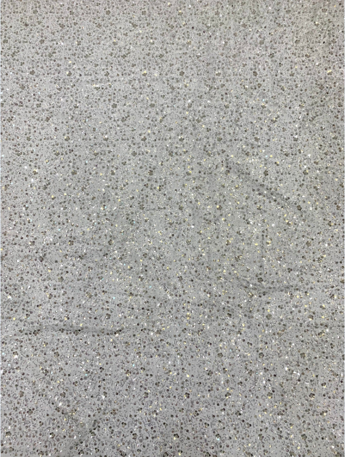 3/7 mm Crystal-Look Sequin & Silver-Bead Embroidered Bridal Fabric – Design 43071 — fabric photo 6