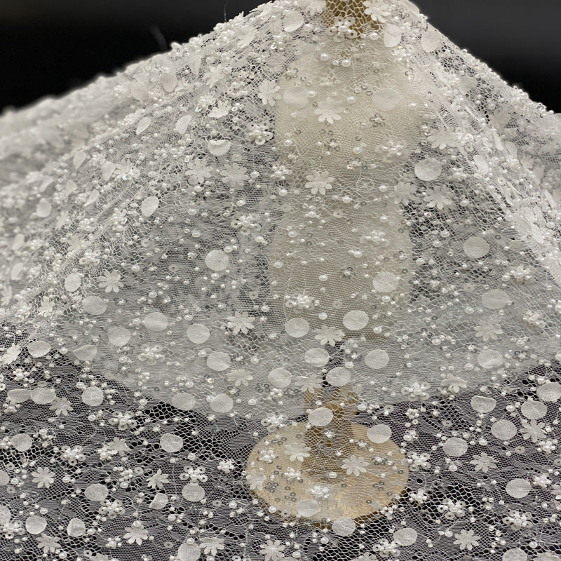 Lace-Base Raised Bead and Sequin Bridal Fabric