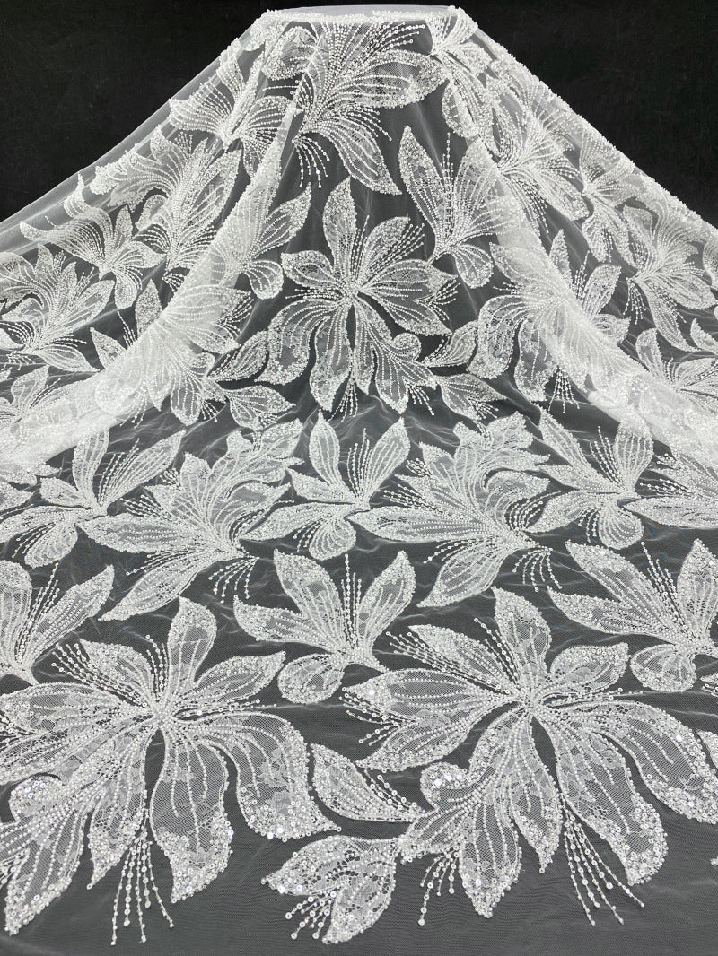 Laser-Cut Lace with Double Beads and Sequin Embroidery — fabric photo 6
