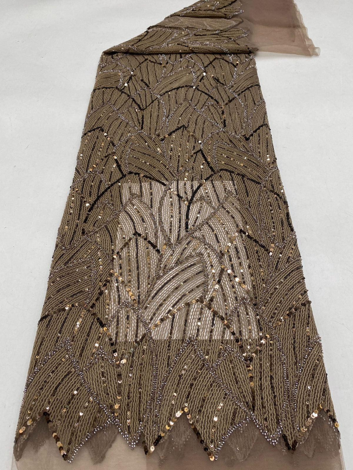 Geometric Cordwork Bead & Sequin Embroidered Fabric — fabric photo 6