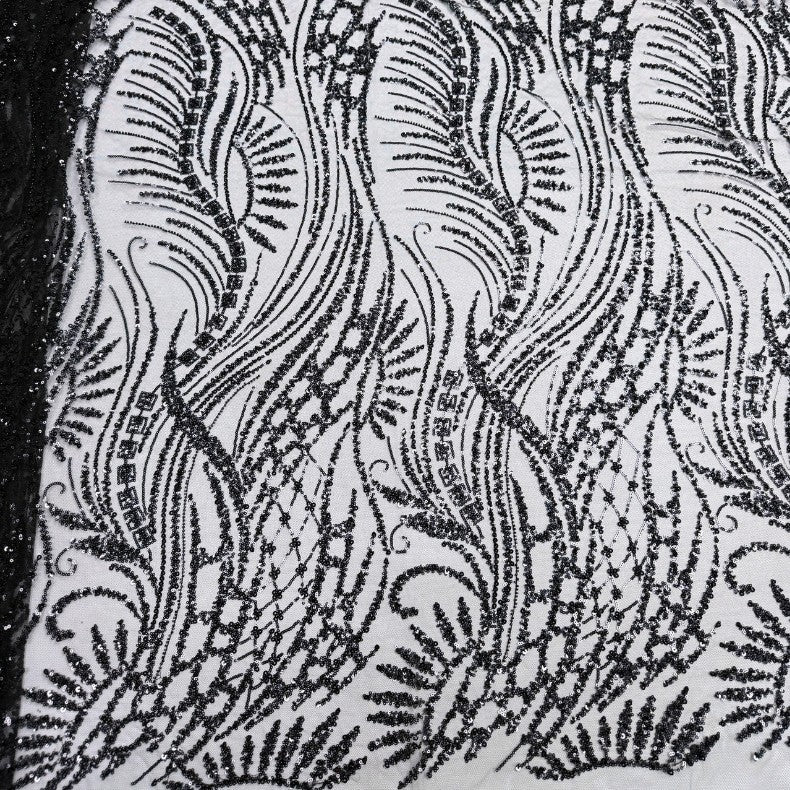 Sequin & Bugle-Bead Embroidered Tulle Mesh Fabric – Design 63199 — fabric photo 2