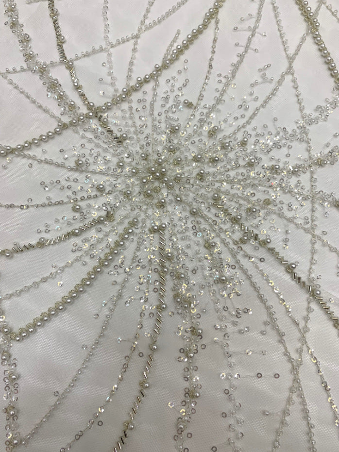 Heavy 3 mm Sequin & Bugle-Bead Embroidered Bridal Fabric — fabric photo 3