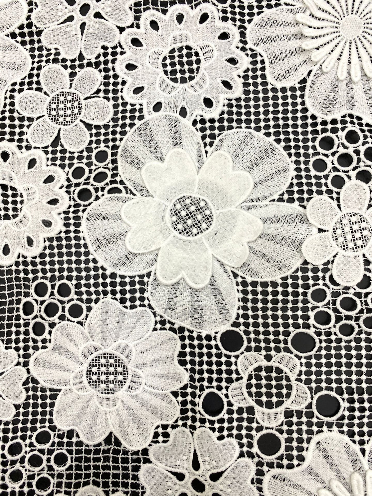 White Cutwork Appliqué Embroidered Fabric — fabric photo 4