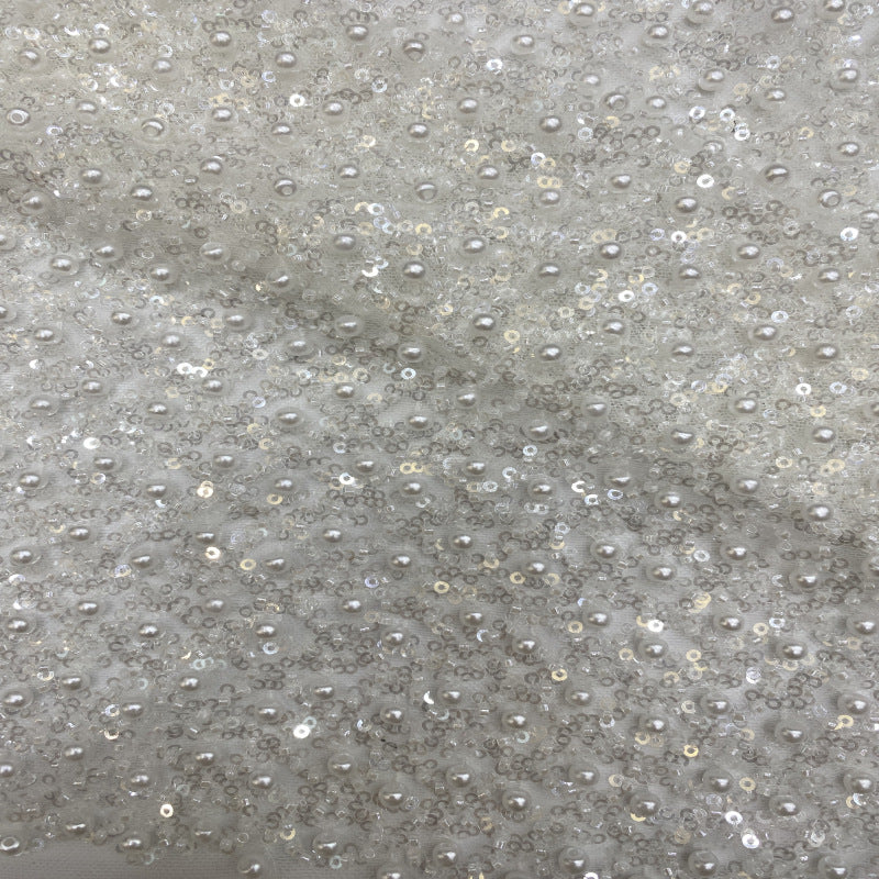 Dense Bead Sequin Embroidered Bridal Fabric — fabric photo 5