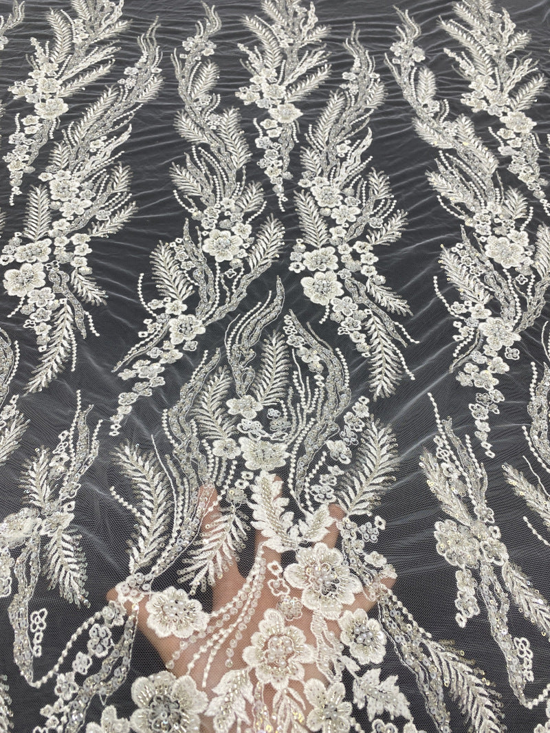 Sequin & Bubble-Bead Embroidered Bridal Fabric – Design 21887 — fabric photo 2
