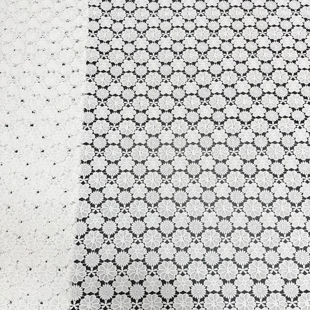 White Polyester Layered Floral Cutwork Lace Fabric – Per Yard — fabric photo 2