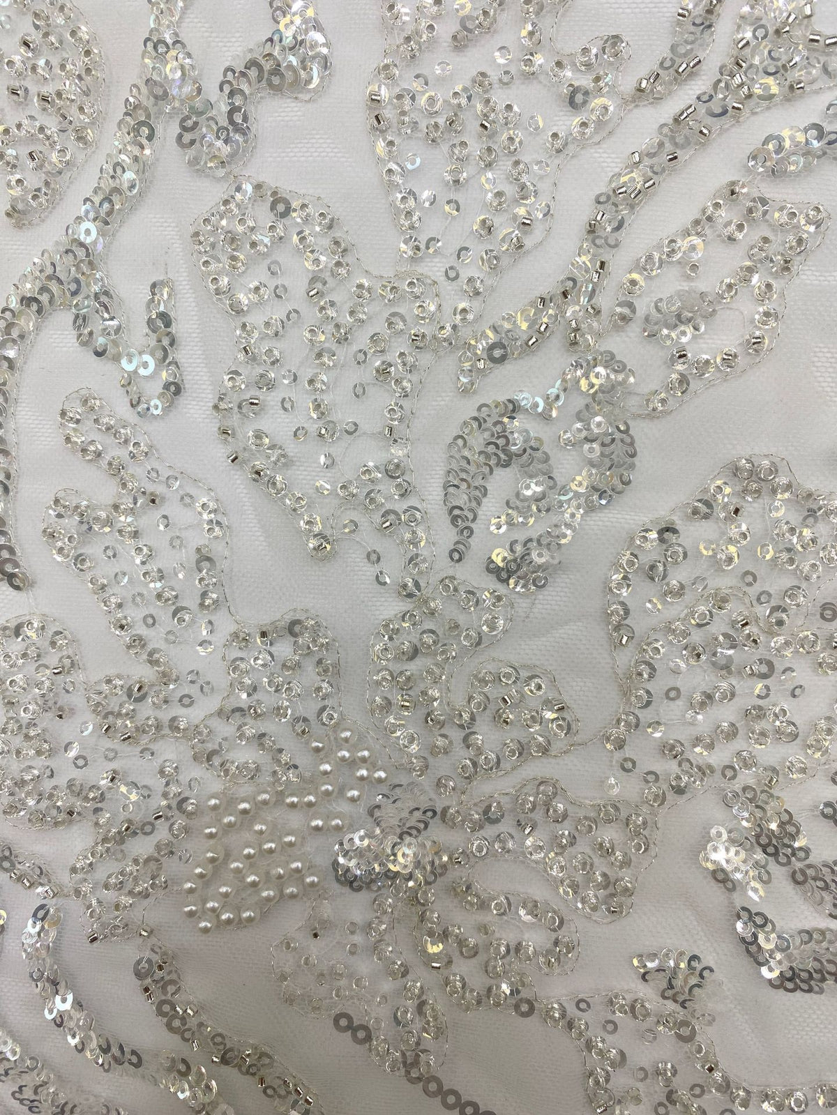 Silver Thread Foam Bead & Sequin Embroidery Fabric — fabric photo 5