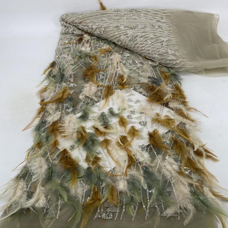 Feather Bead & Sequin Embroidered Bridal Fabric — fabric photo 5
