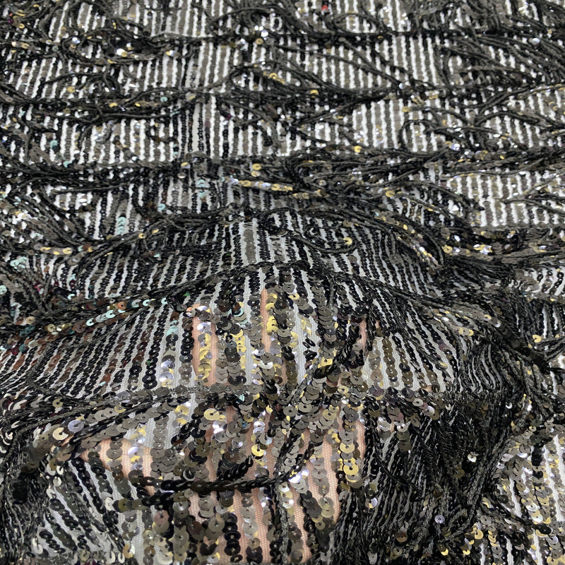 Fringed Dense 5/7mm Sequin Embroidery Fabric — fabric photo 4