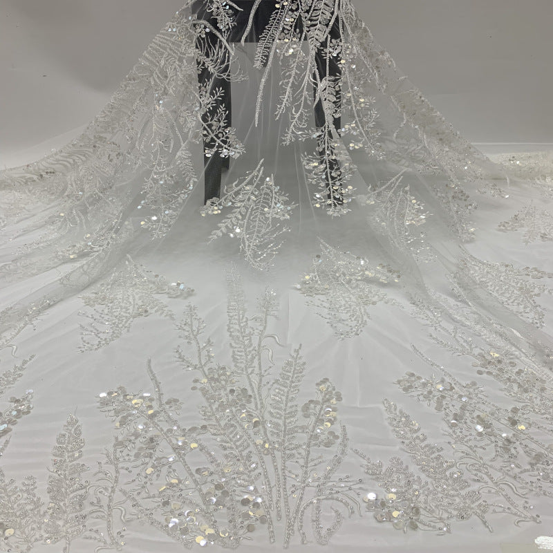 3D 3/7 mm Sequin & White-Core Bead Embroidered Bridal Fabric – Design 14847 — fabric photo 3