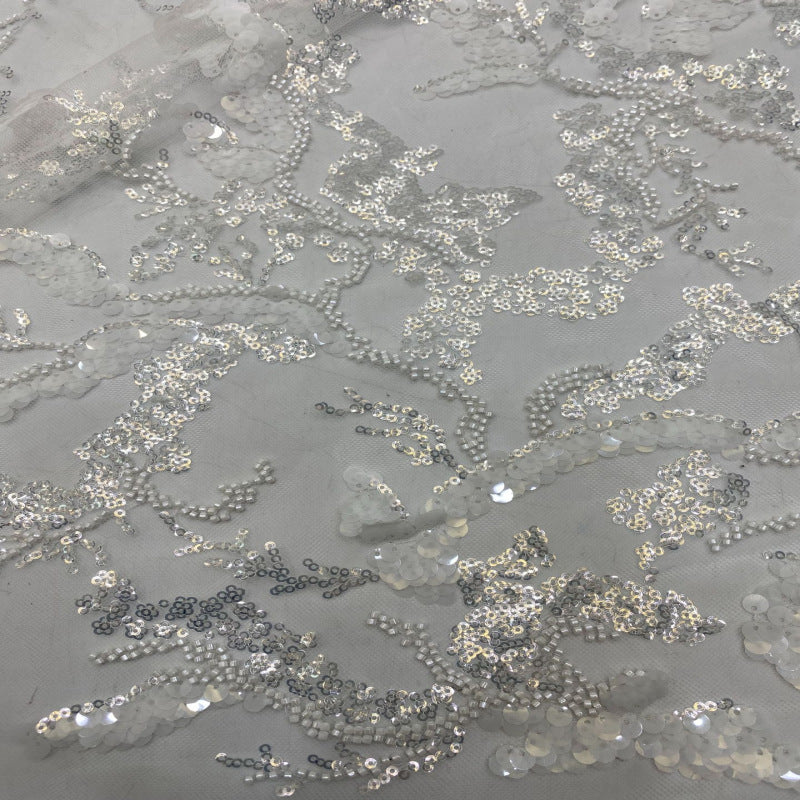 Beaded Mesh with 3/7mm Sequin Embroidery — fabric photo 3