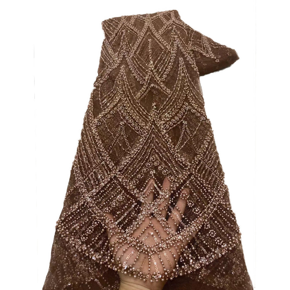 Coffee Brown Cutwork Embroidered Mesh — fabric photo 4