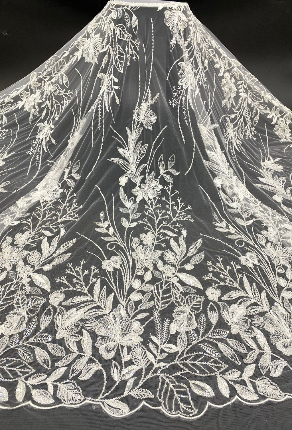 Bugle Bead & Sequin Embroidered Bridal Fabric — fabric photo 6