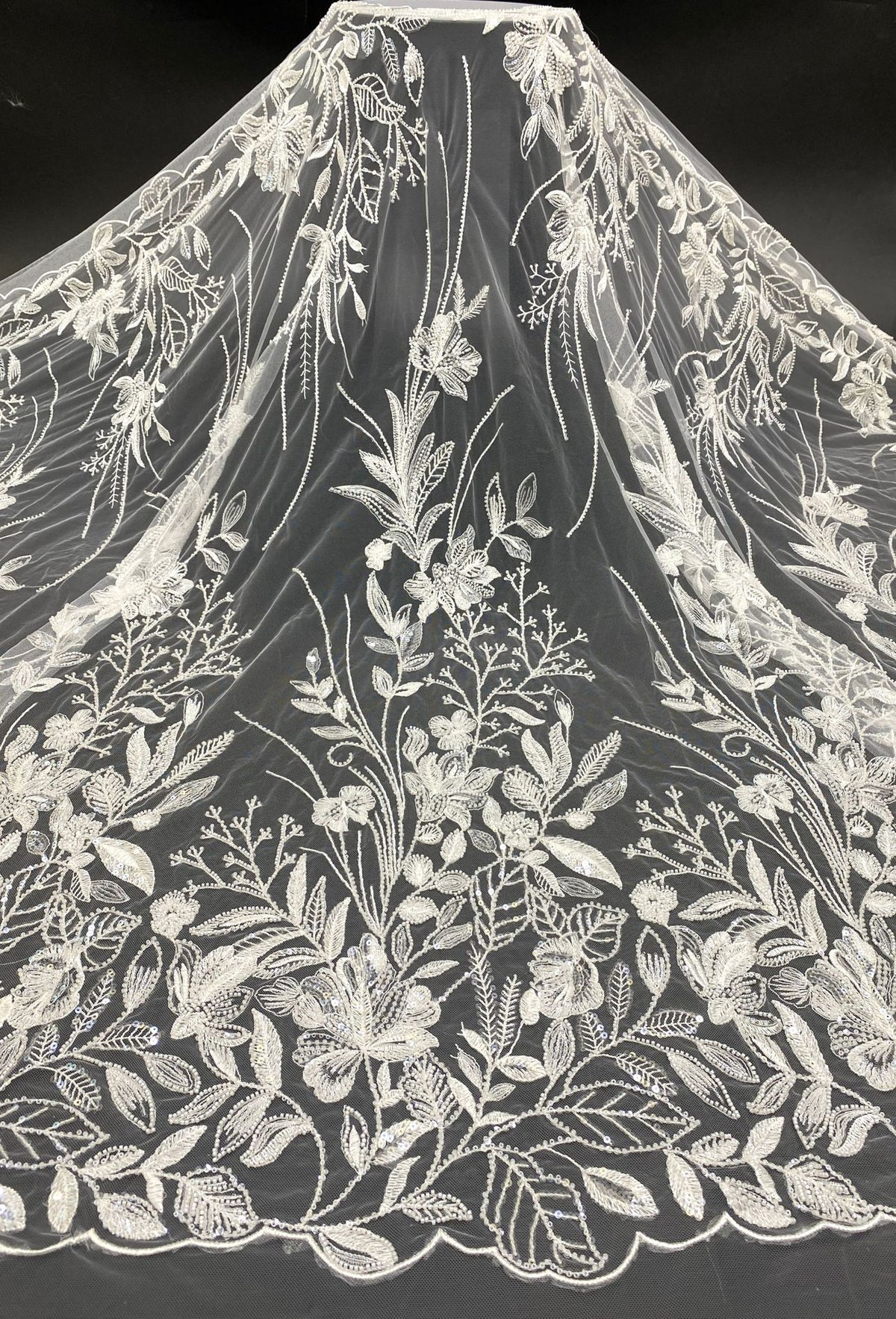 Bugle Bead & Sequin Embroidered Bridal Fabric — fabric photo 6