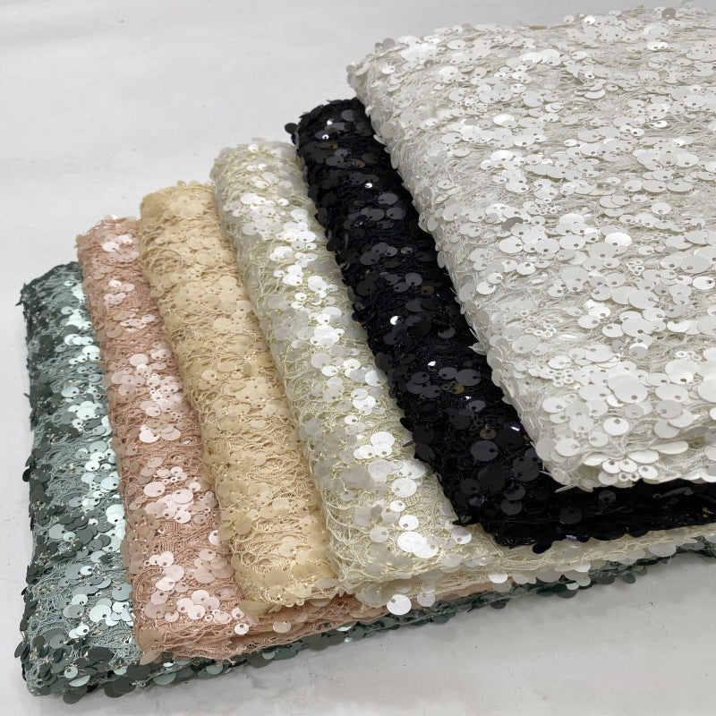 Multi-Size Sequin Embroidered Lace Fabric