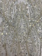 Heavy 3/5 mm Crystal-Look Sequin & Triple-Bead Embroidered Bridal Fabric – Design 71903 — fabric photo 4