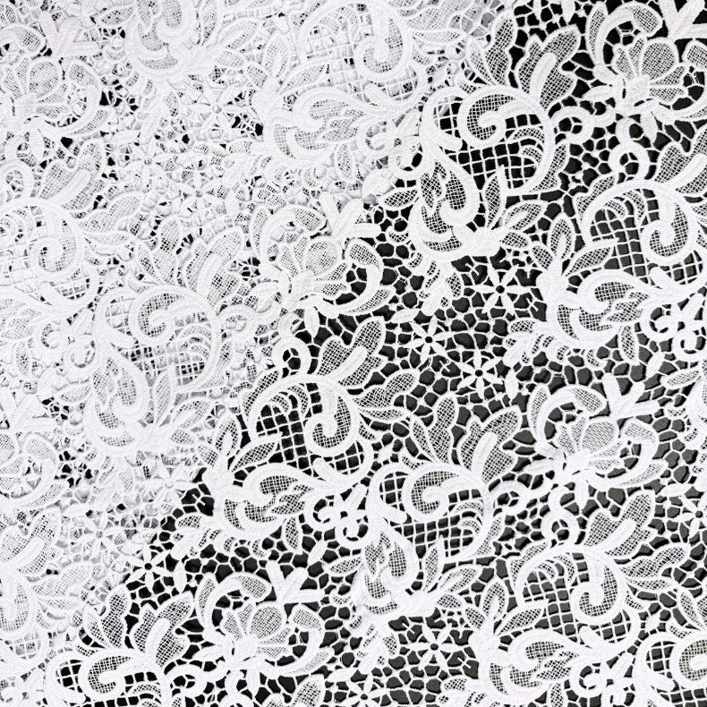European Floral Cutwork Embroidered Mesh Fabric – Per Yard