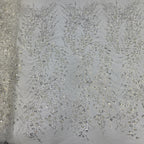 3/7 mm Crystal-Look Sequin & Silver-Bead Embroidered Bridal Fabric – Design 47551 — fabric photo 2