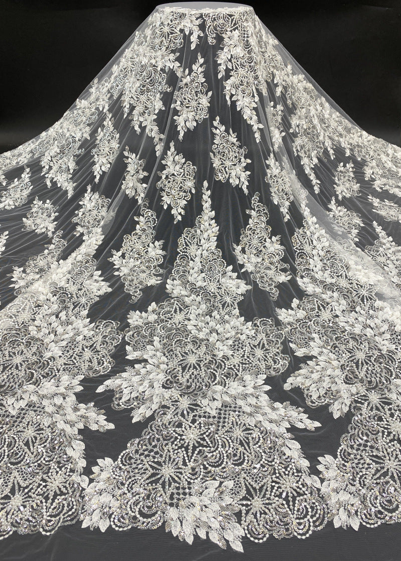 Botanical Foam Bead Sequin Fabric for Bridal Gowns