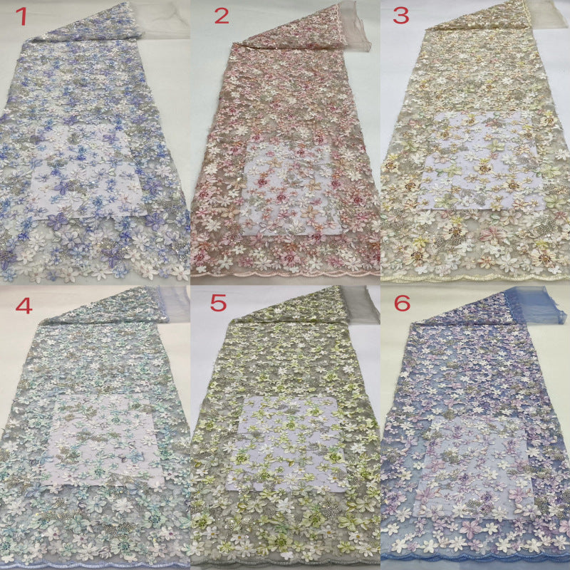 Floral Printed Bead Sequin Embroidery Fabric — fabric photo 3