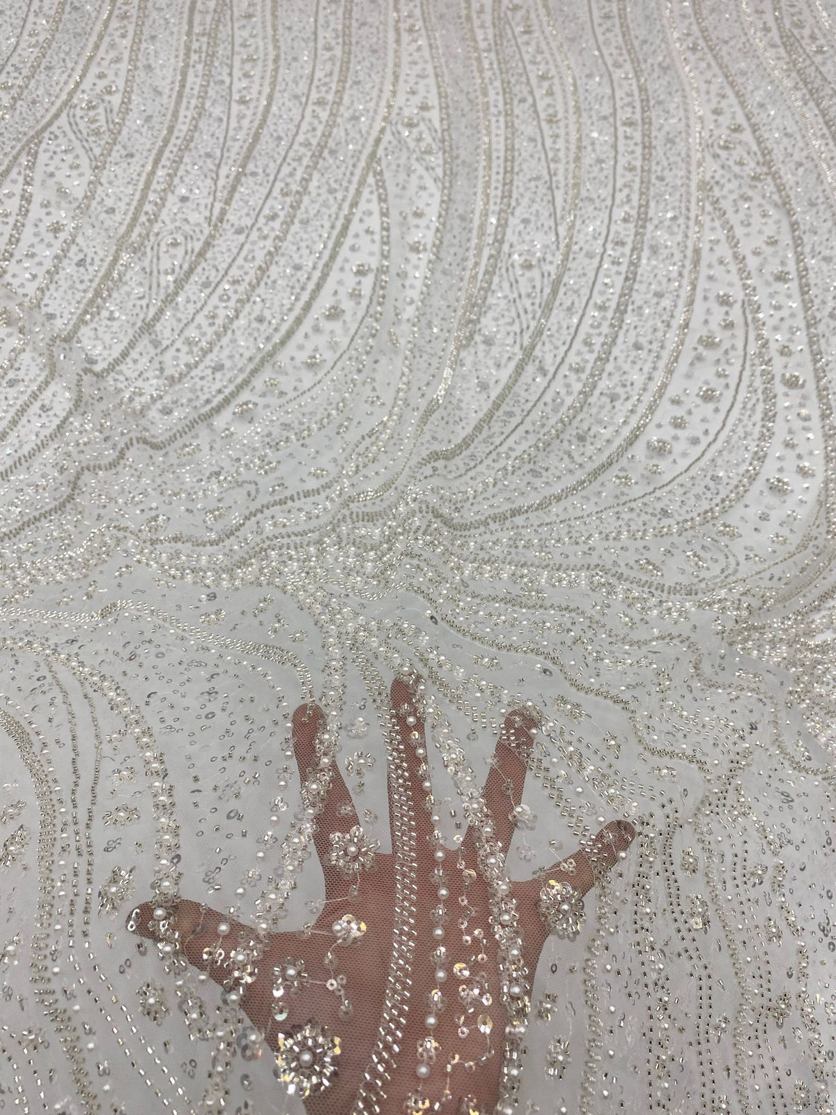 Crystal-Look Sequin & Bubble-Bead Embroidered Bridal Fabric – Design 09407 — fabric photo 2