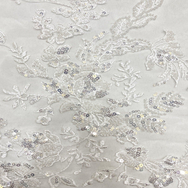 Symmetrical Floral Bead & Sequin Embroidered Fabric — fabric photo 5